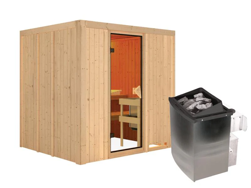 Karibu Sauna Sodin inkl. 9 kW Ofen integr. Steuerung  mit bronzierter Ganzglastür - ohne Dachkranz - - Image 4