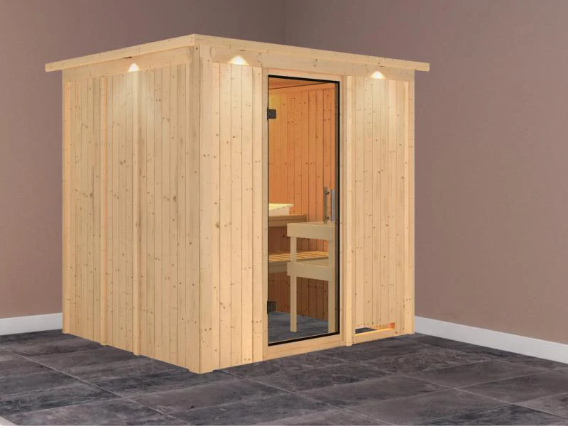 Karibu Sauna Sodin ohne Ofen, mit Dachkranz, mit Klarglas Ganzglastür - Image 2