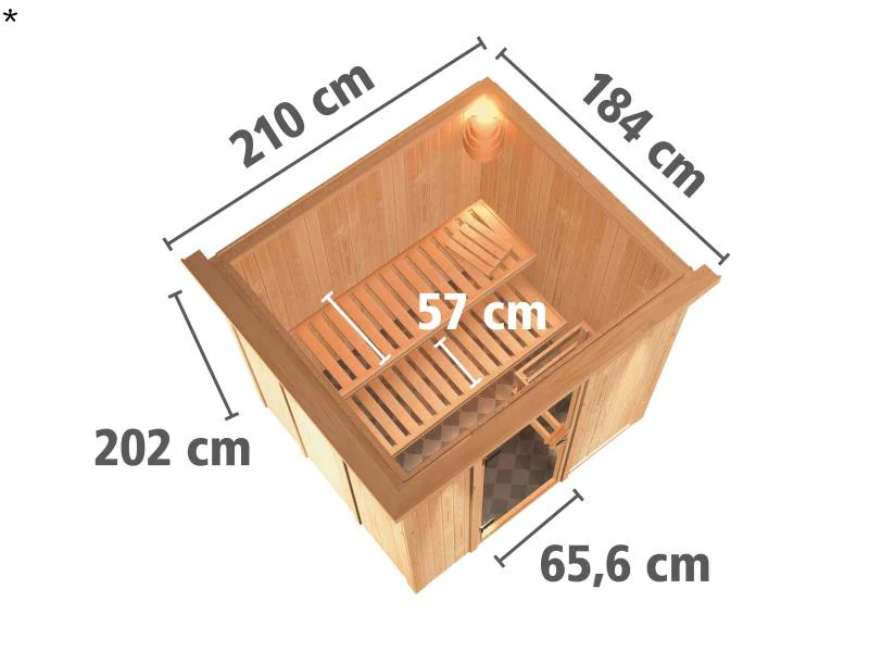 Karibu Sauna Sodin ohne Ofen, mit Dachkranz, mit Klarglas Ganzglastür - Image 3