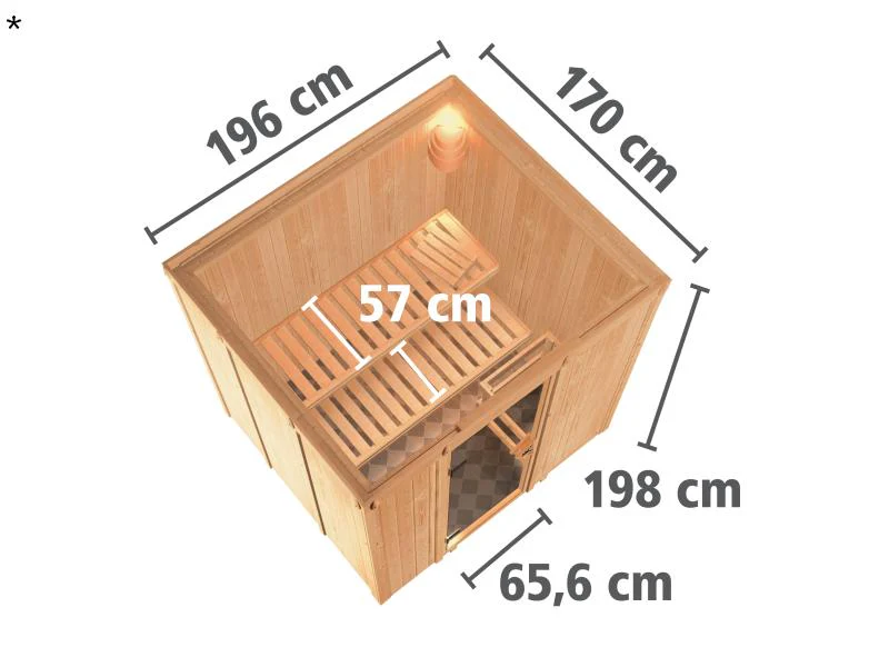 Karibu Sauna Sodin ohne Ofen, ohne Dachkranz, mit Klarglas Ganzglastür - Image 3