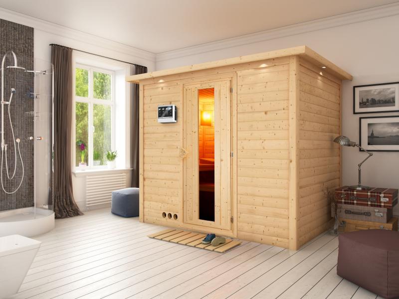 Karibu Sauna Sonara inkl. 9-kW-Bioofen mit externer Steuerung, mit Dachkranz, mit energiesparender S - Image 4