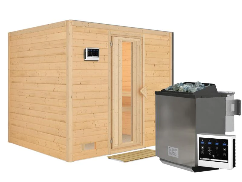 Karibu Sauna Sonara inkl. 9-kW-Bioofen mit externer Steuerung, ohne Dachkranz, mit energiesparender - Image 2