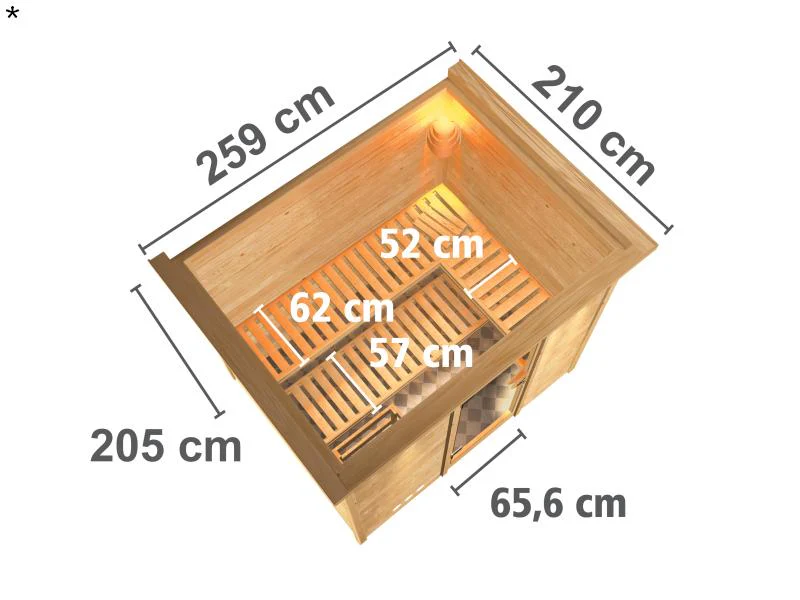 Karibu Sauna Sonara inkl. 9-kW-Ofen mit externer Steuerung, mit Dachkranz, mit energiesparender Saun - Image 3