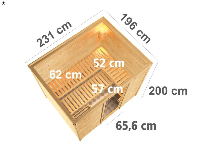 Karibu Sauna Sonara inkl. 9-kW-Ofen mit externer Steuerung, ohne Dachkranz, mit energiesparender Sau - Image 3