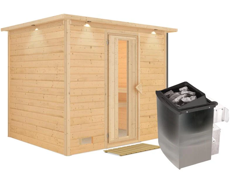 Karibu Sauna Sonara inkl. 9-kW-Ofen mit interner Steuerung, mit Dachkranz, mit energiesparender Saun - Image 2
