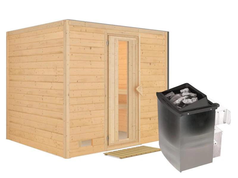 Karibu Sauna Sonara inkl. 9-kW-Ofen mit interner Steuerung, ohne Dachkranz, mit energiesparender Sau - Image 2