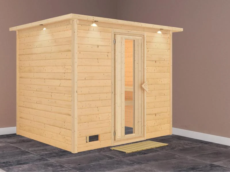 Karibu Sauna Sonara ohne Ofen, mit Dachkranz, mit energiesparender Saunatür - Image 2