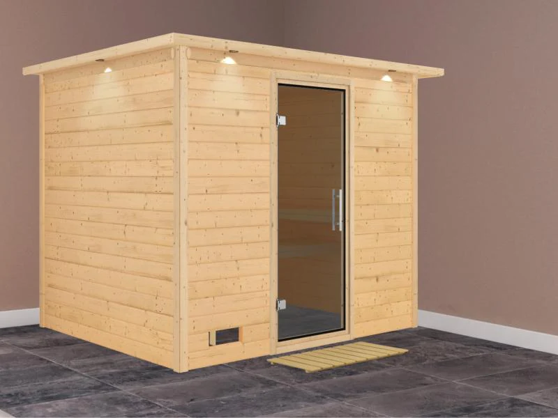 Karibu Sauna Sonara ohne Ofen, mit Dachkranz, mit moderner Saunatür - Image 2