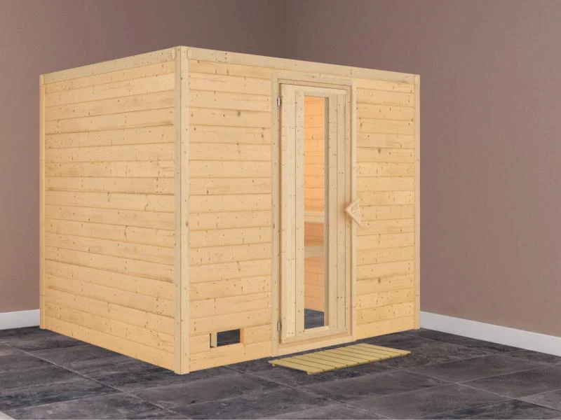 Karibu Sauna Sonara ohne Ofen, ohne Dachkranz, mit energiesparender Saunatür - Image 2
