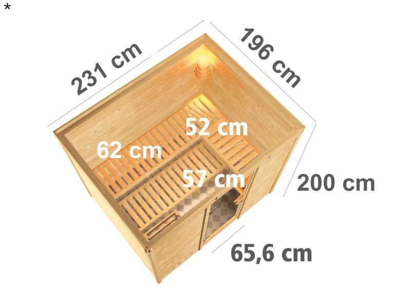 Karibu Sauna Sonara ohne Ofen, ohne Dachkranz, mit energiesparender Saunatür - Image 3