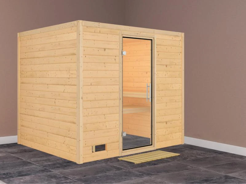 Karibu Sauna Sonara ohne Ofen, ohne Dachkranz, mit Klarglas Ganzglastür - Image 2