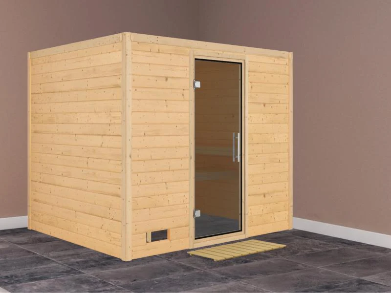 Karibu Sauna Sonara ohne Ofen, ohne Dachkranz, mit moderner Saunatür - Image 2