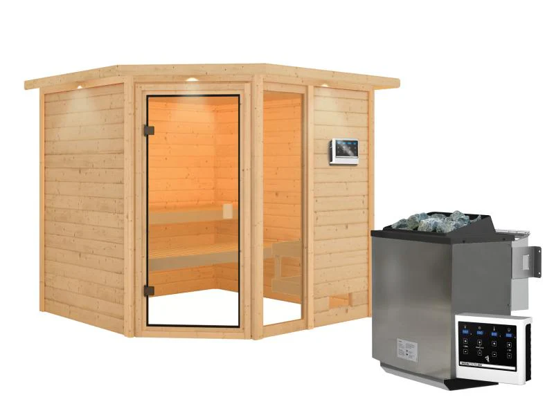Karibu Sauna Tabea mit 9 kW Bioofen ext. Strg und Dachkranz 38 mm - Image 2