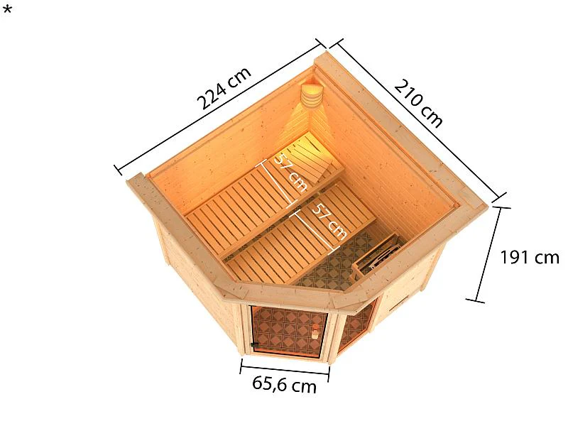 Karibu Sauna Tabea mit 9 kW Ofen ext. Strg und Dachkranz 38 mm - Image 2