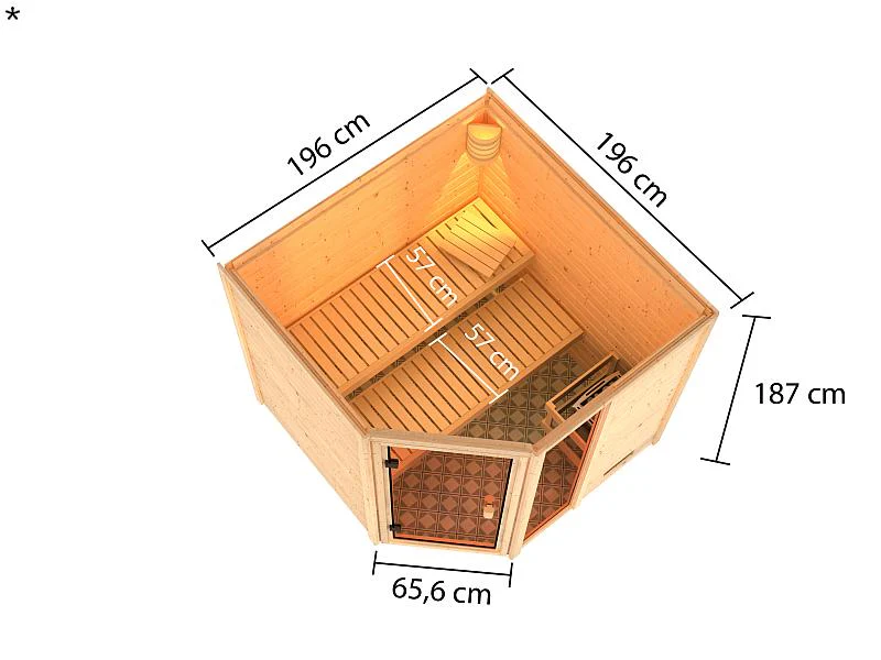 Karibu Sauna Tabea mit 9 kW Ofen integr. Strg 38 mm - Image 3