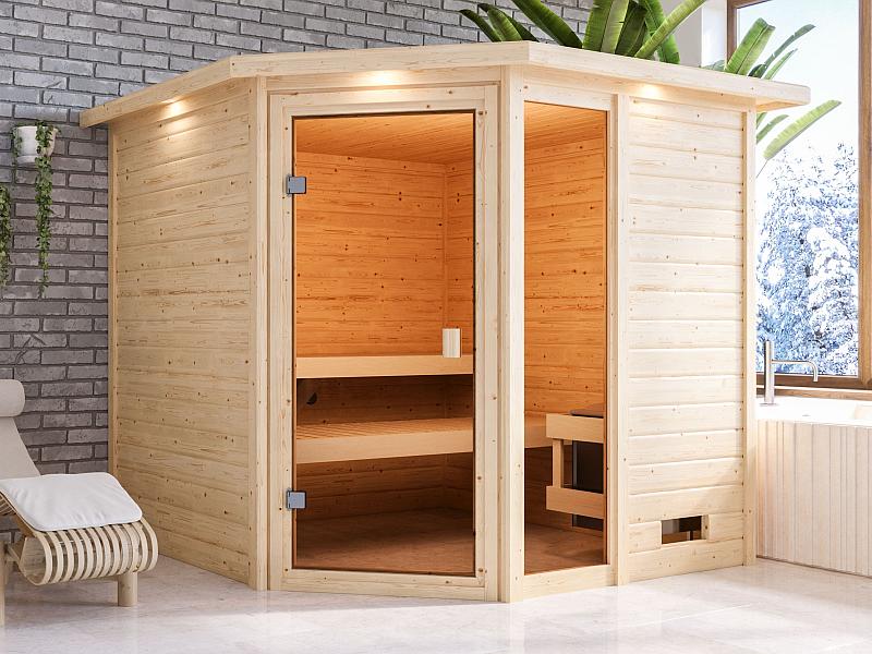 Karibu Sauna Tabea mit 9 kW Ofen integr. Strg und Dachkranz 38 mm - Image 4