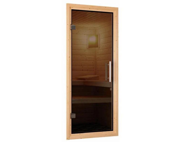 Karibu Sauna Taurin inkl. 9 kW Bioofen ext. Steuerung, mit moderner Saunatür - mit Dachkranz - - Image 7