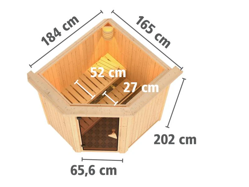 Karibu Sauna Taurin inkl. 9 kW Bioofen externe Steuerung, mit Energiespartür - mit Dachkranz - - Image 3