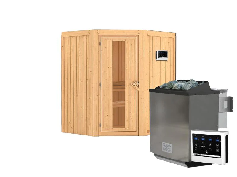 Karibu Sauna Taurin inkl. 9 kW Bioofen externe Steuerung, mit Energiespartür - ohne Dachkranz - - Image 2