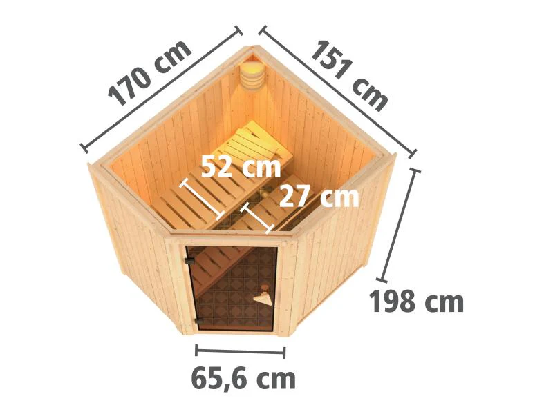 Karibu Sauna Taurin inkl. 9 kW Bioofen externe Steuerung, mit Energiespartür - ohne Dachkranz - - Image 3