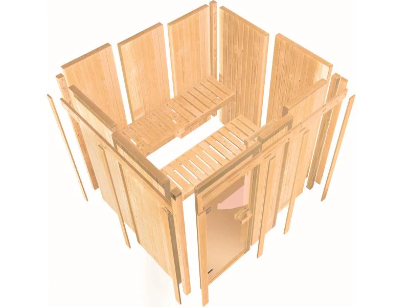 Karibu Sauna Taurin inkl. 9 kW Ofen ext. Steuerung, mit bronzierter Ganzglastür - mit Dachkranz - - Image 10