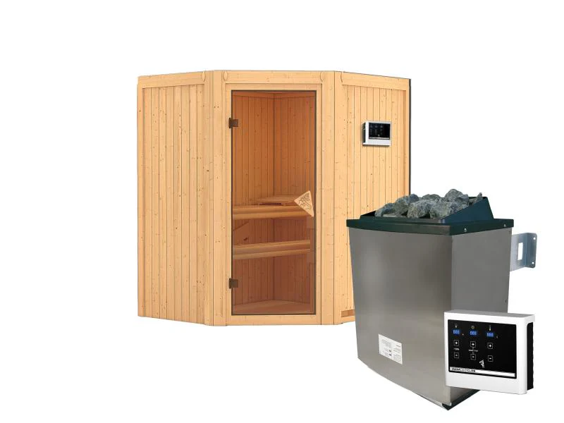 Karibu Sauna Taurin inkl. 9 kW Ofen ext. Steuerung, mit bronzierter Gnazglastür  - ohne Dachkranz - - Image 2