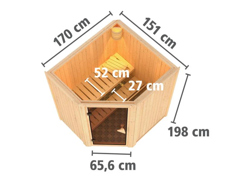Karibu Sauna Taurin inkl. 9 kW Ofen ext. Steuerung, mit bronzierter Gnazglastür  - ohne Dachkranz - - Image 3