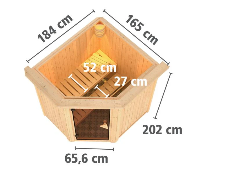 Karibu Sauna Taurin inkl. 9 kW Ofen ext. Steuerung, mit moderner Saunatür - mit Dachkranz - - Image 3