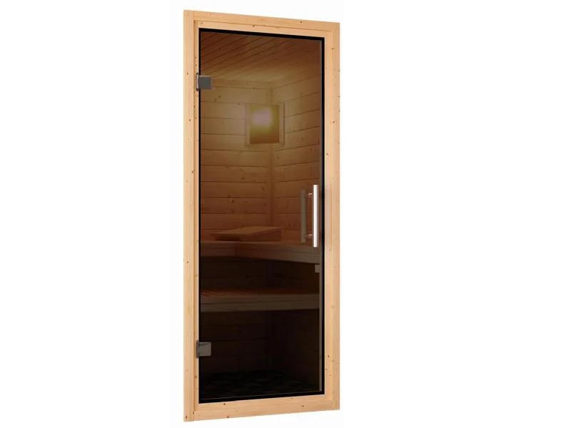 Karibu Sauna Taurin inkl. 9 kW Ofen ext. Steuerung, mit moderner Saunatür - mit Dachkranz - - Image 8
