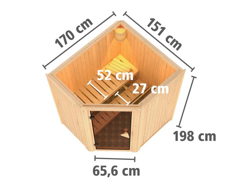 Karibu Sauna Taurin inkl. 9 kW Ofen ext. Steuerung, mit moderner Saunatür - ohne Dachkranz - - Image 3