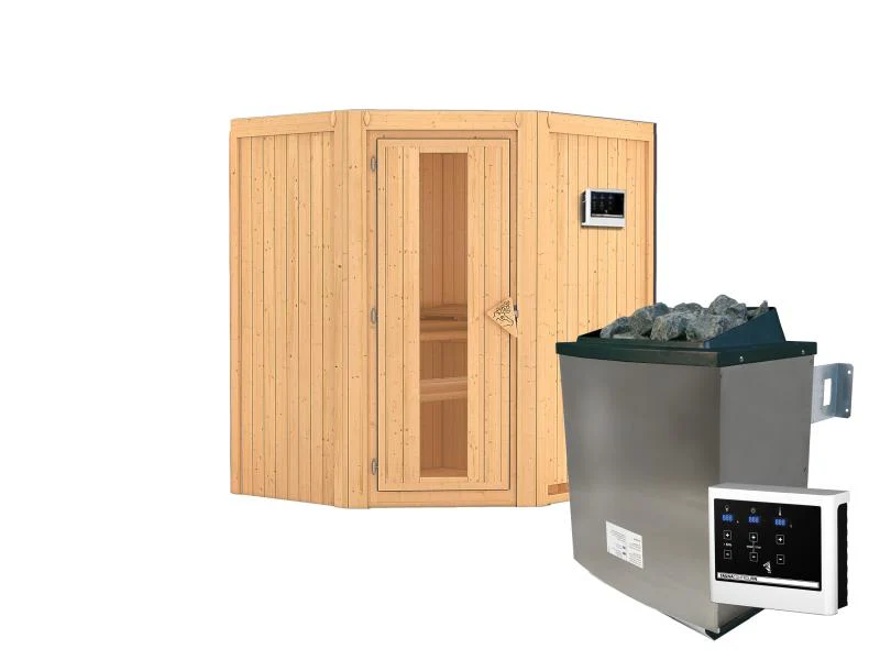 Karibu Sauna Taurin inkl. 9 kW Ofen externe Steuerung, mit Energiespartür - ohne Dachkranz - - Image 2