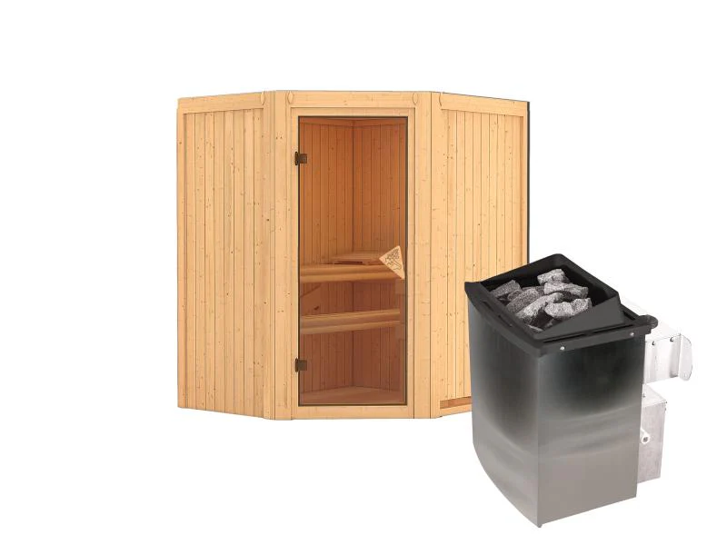 Karibu Sauna Taurin inkl. 9 kW Ofen integr. Steuerung, mit bronzierter Ganzglastür  - ohne Dachkranz - Image 2