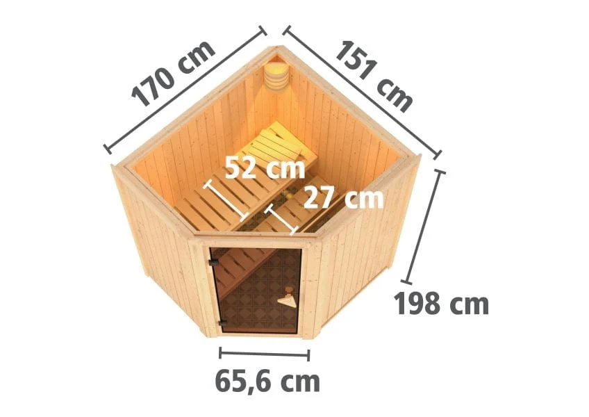 Karibu Sauna Taurin inkl. 9 kW Ofen integr. Steuerung, mit klarglas Ganzglastür -ohne Dachkranz - - Image 3