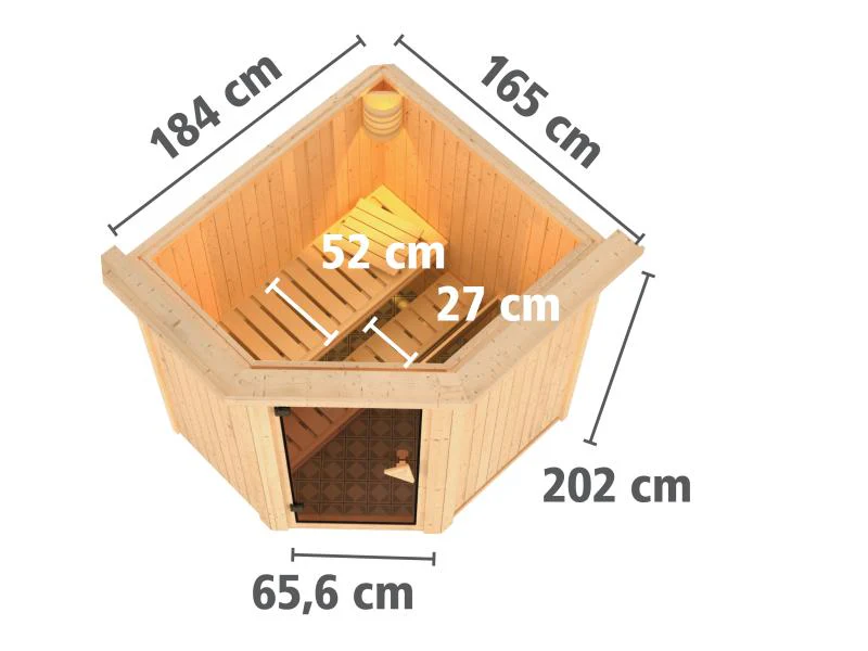 Karibu Sauna Taurin inkl. 9 kW Ofen integr. Steuerung, mit moderner Saunatür - mit Dachkranz - - Image 3