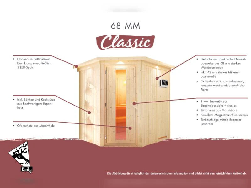Karibu Sauna Taurin inkl. 9 kW Ofen integr. Steuerung, mit moderner Saunatür - ohne Dachkranz - - Image 10