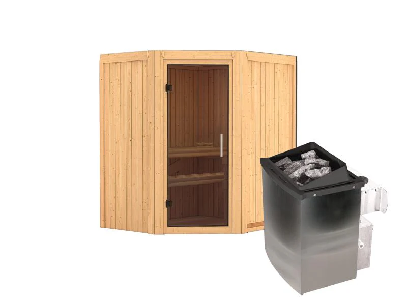 Karibu Sauna Taurin inkl. 9 kW Ofen integr. Steuerung, mit moderner Saunatür - ohne Dachkranz - - Image 2