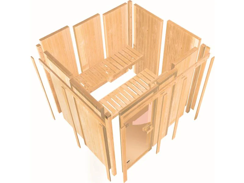 Karibu Sauna Taurin inkl. 9 kW Ofen integrierte Steuerung, mit Energiespartür -mit Dachkranz - - Image 10