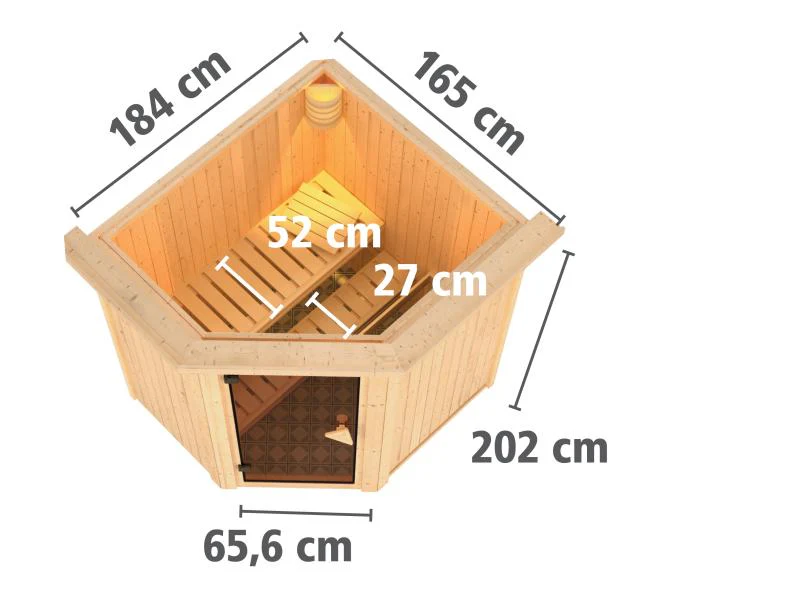 Karibu Sauna Taurin inkl. 9 kW Ofen integrierte Steuerung, mit Energiespartür -mit Dachkranz - - Image 3