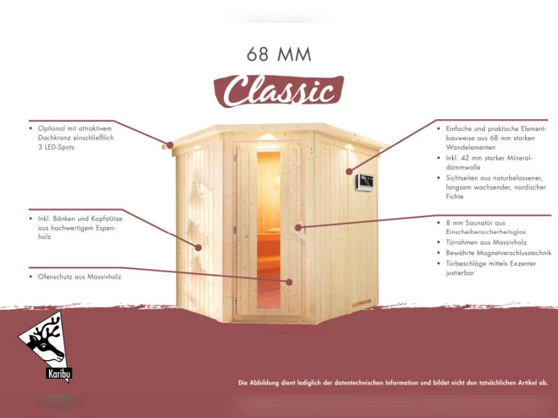 Karibu Sauna Taurin inkl. 9 kW Ofen integrierte Steuerung, mit Energiespartür -ohne Dachkranz- - Image 10