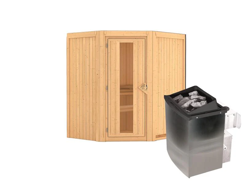 Karibu Sauna Taurin inkl. 9 kW Ofen integrierte Steuerung, mit Energiespartür -ohne Dachkranz- - Image 2