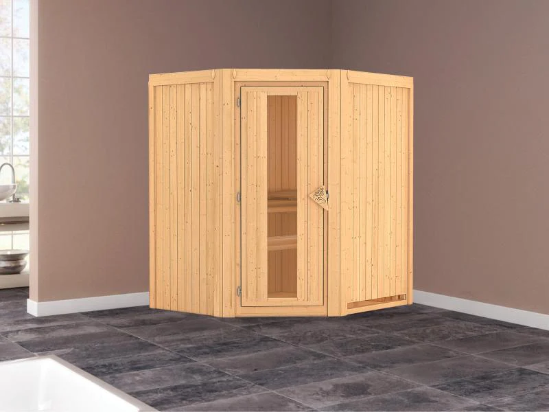 Karibu Sauna Taurin ohne Ofen, ohne Dachkranz, mit energiesparender Saunatür - Image 2