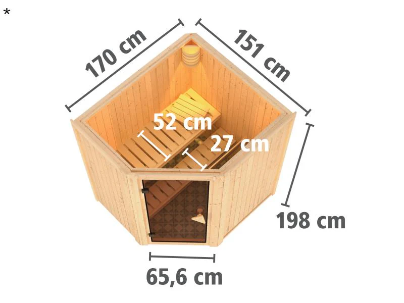 Karibu Sauna Taurin ohne Ofen, ohne Dachkranz, mit energiesparender Saunatür - Image 3