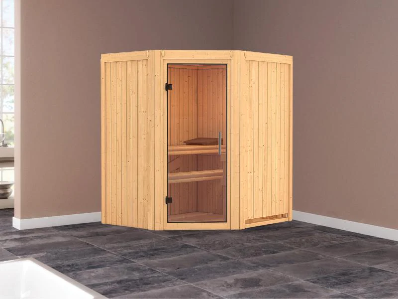 Karibu Sauna Taurin ohne Ofen, ohne Dachkranz, mit Klarglas Ganzglastür - Image 2
