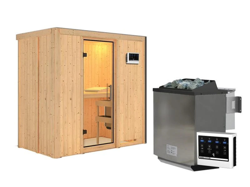 Karibu Sauna Variado inkl. 9 kW Bioofen ext. Steuerung, mit klarglas Ganzglastür -ohne Dachkranz- - Image 3