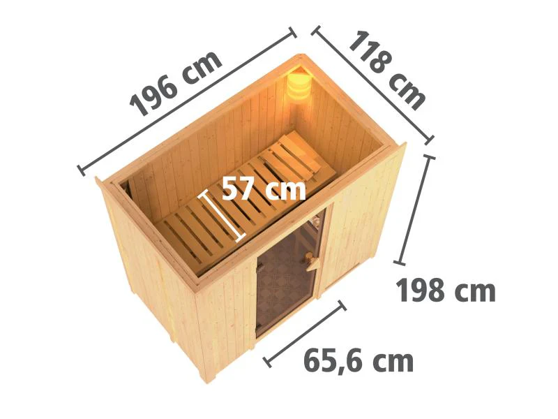 Karibu Sauna Variado inkl. 9 kW Bioofen ext. Steuerung, mit klarglas Ganzglastür -ohne Dachkranz- - Image 4