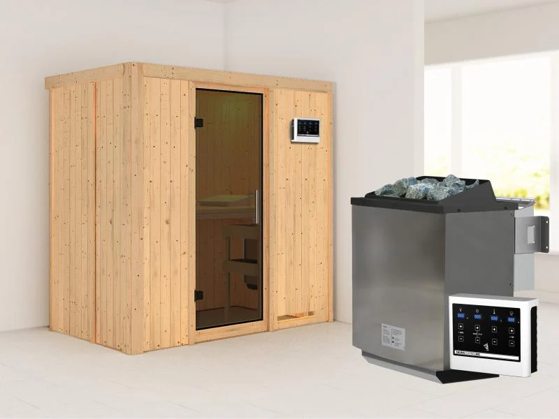 Karibu Sauna Variado inkl. 9 kW Bioofen ext. Steuerung, mit moderner Saunatür -ohne Dachkranz- - Image 2
