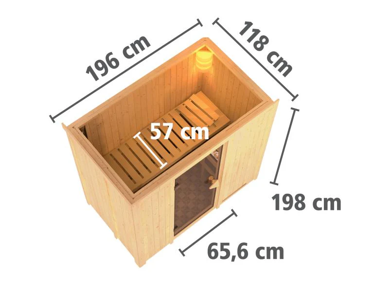 Karibu Sauna Variado inkl. 9 kW Bioofen ext. Steuerung, mit moderner Saunatür -ohne Dachkranz- - Image 4