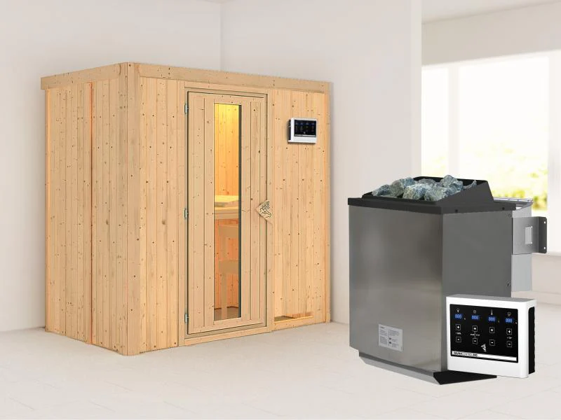 Karibu Sauna Variado inkl. 9 kW Bioofen, mit Energiespartür -ohne Dachkranz- - Image 2