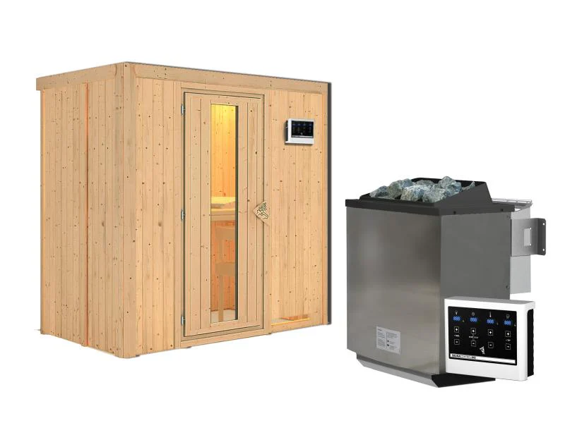 Karibu Sauna Variado inkl. 9 kW Bioofen, mit Energiespartür -ohne Dachkranz- - Image 3
