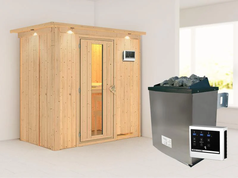 Karibu Sauna Variado inkl. 9 kW Ofen ext. Steuerung, mit Energiespartür -mit Dachkranz- - Image 2